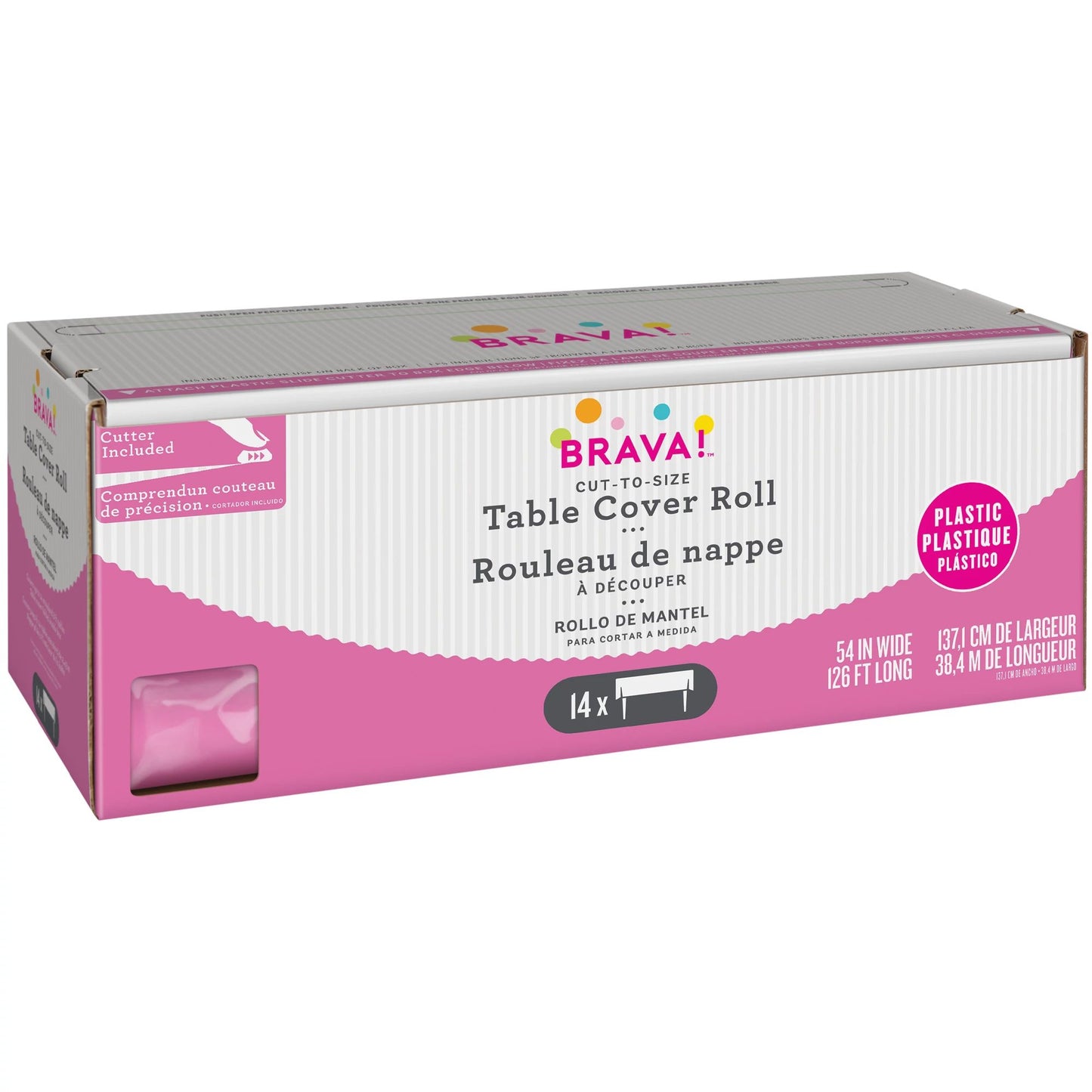 BANQUET ROLL: PINK  54" x 126' BRIGHT PINK
