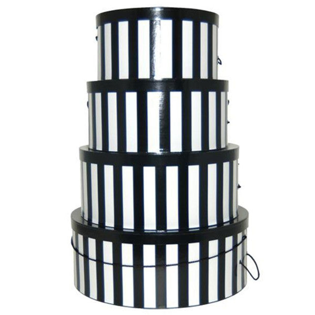 HATBOX SET: BLACK/WHITE STRIPE 12";14";16";18" : 4 PCS