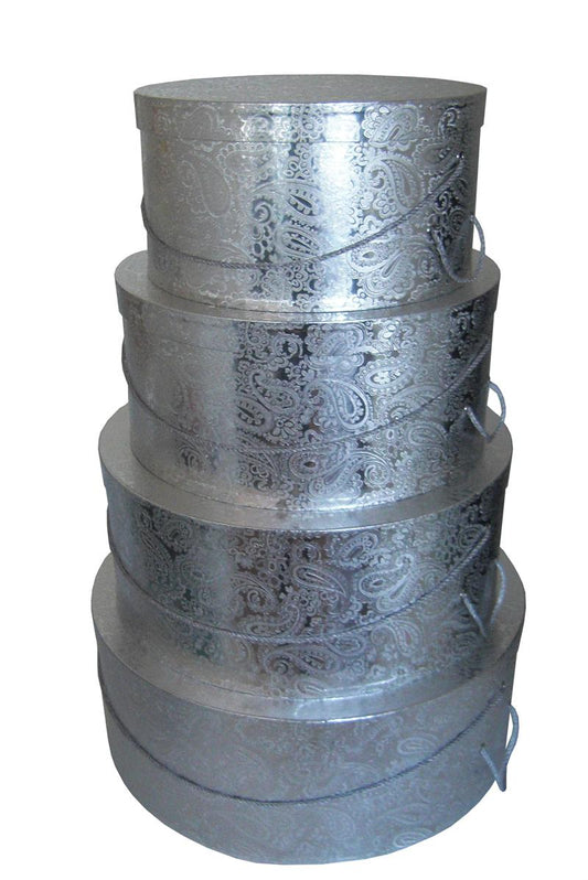 HATBOX SET: SILVER PAISLEY-NESTED SET 12";14";16";18"