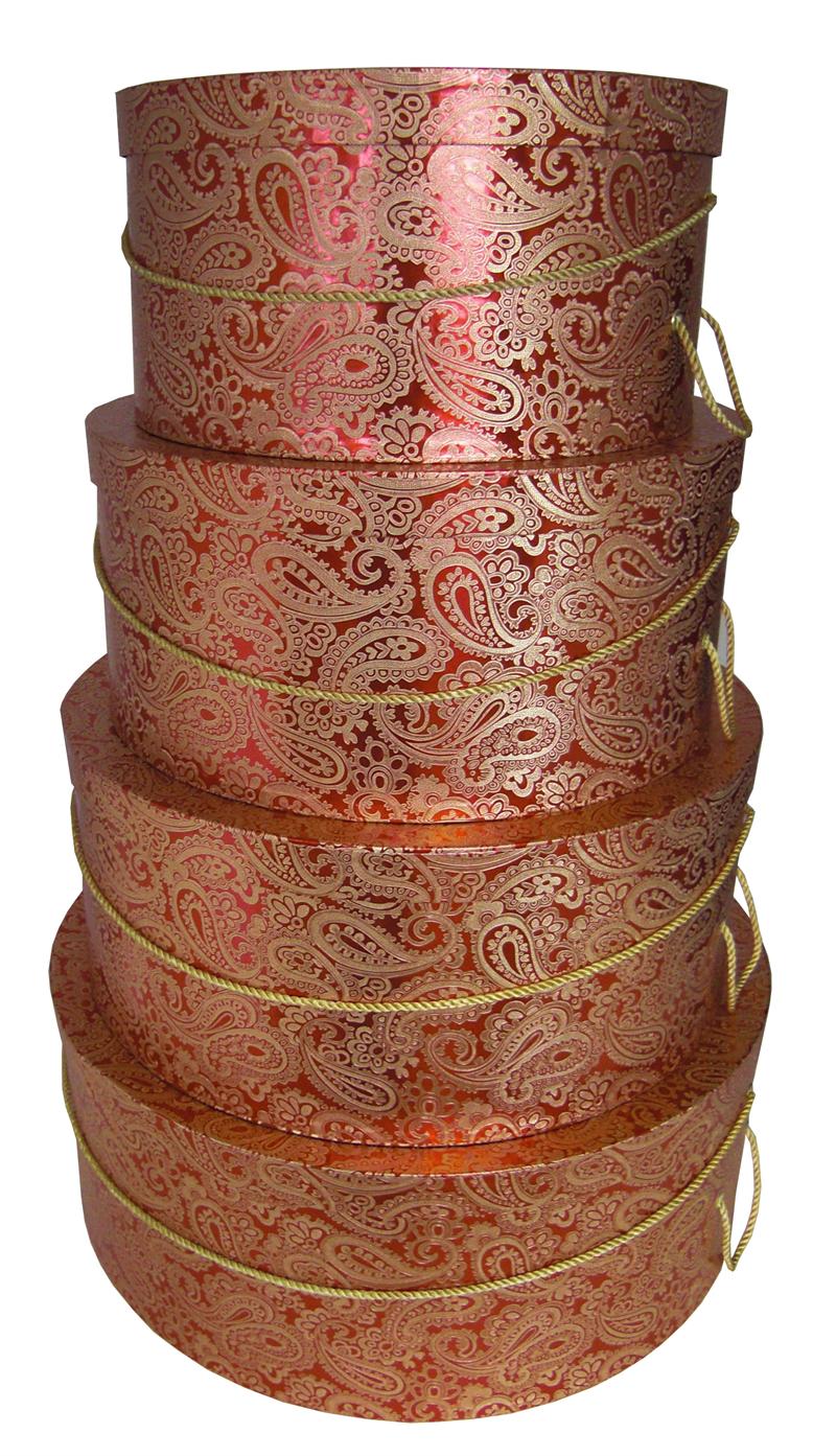 HATBOX SET: RED/GOLD PAISLEY-0436053 : SET