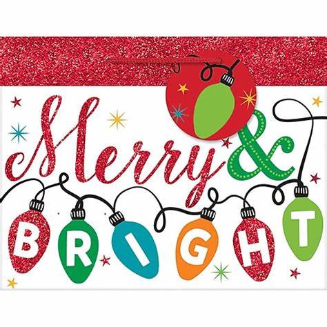 Merry & Bright Glitter  7"x9"x4" Bag w/ gift tag