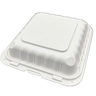 CLAMSHELL: 8X8X3 TerraSmart™ 883 Hinged Container - 8" x 8", White